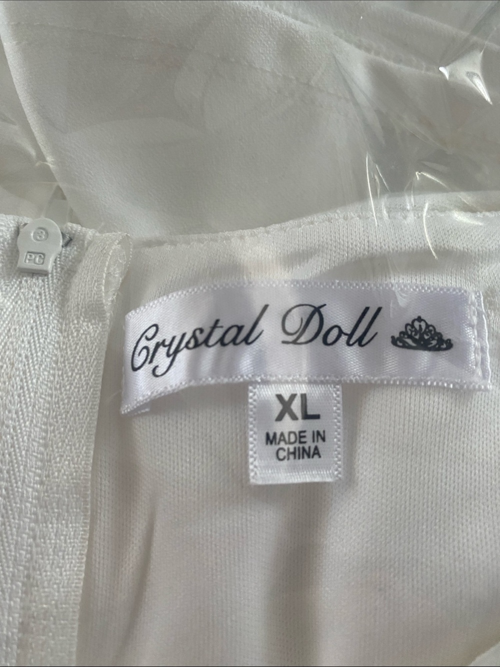 NWT Crystal Doll White Mini Dress with Puff Sleeves and Rhinestones Accents - Picture 11 of 11